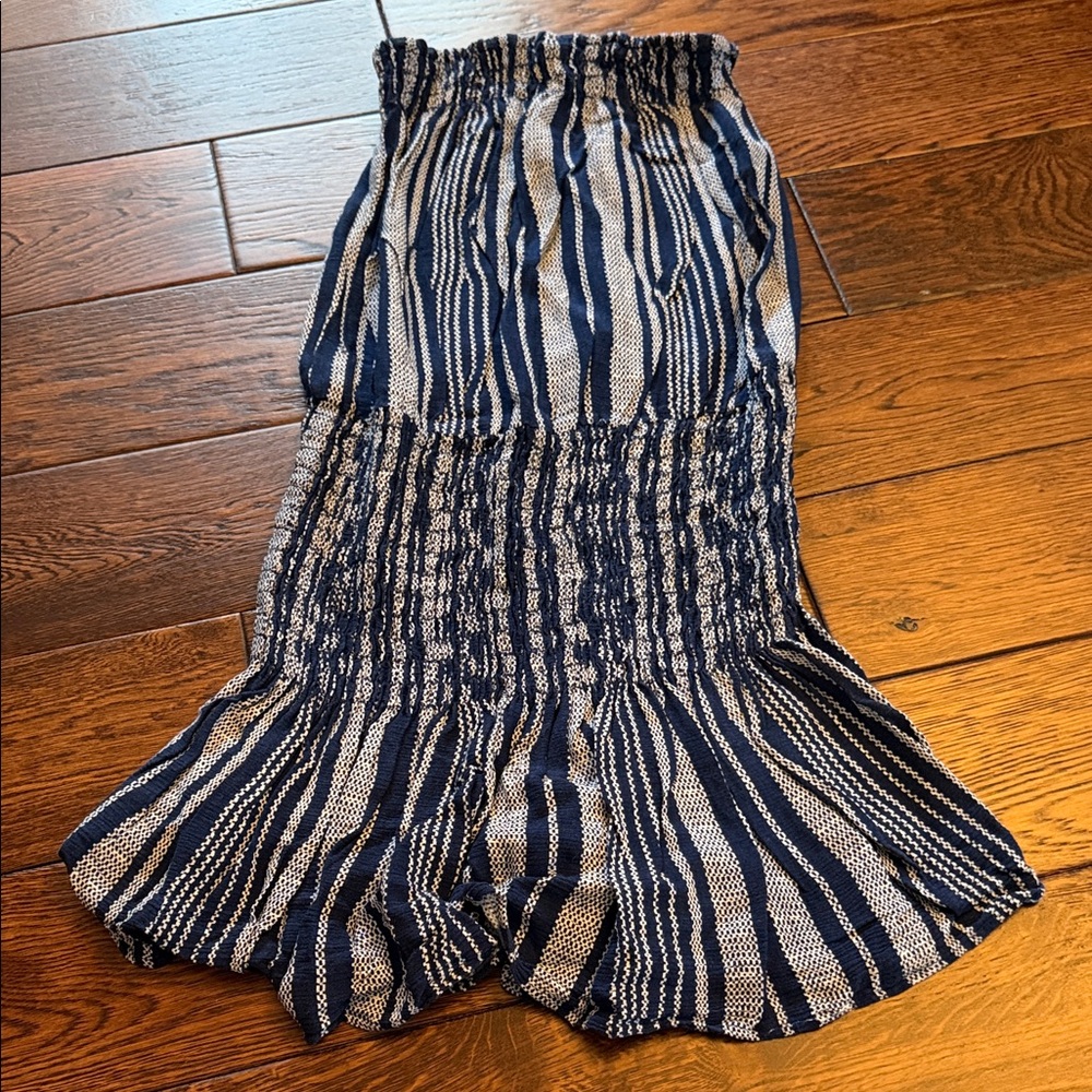 Navy and White Striped Women's strapless dress